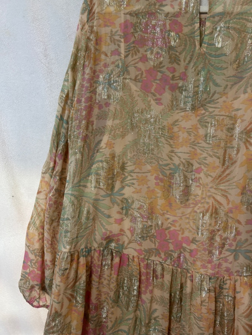 LOFT Metallic Floral Long-Sleeve Tiered Dress in Multi - Picture 10 of 10